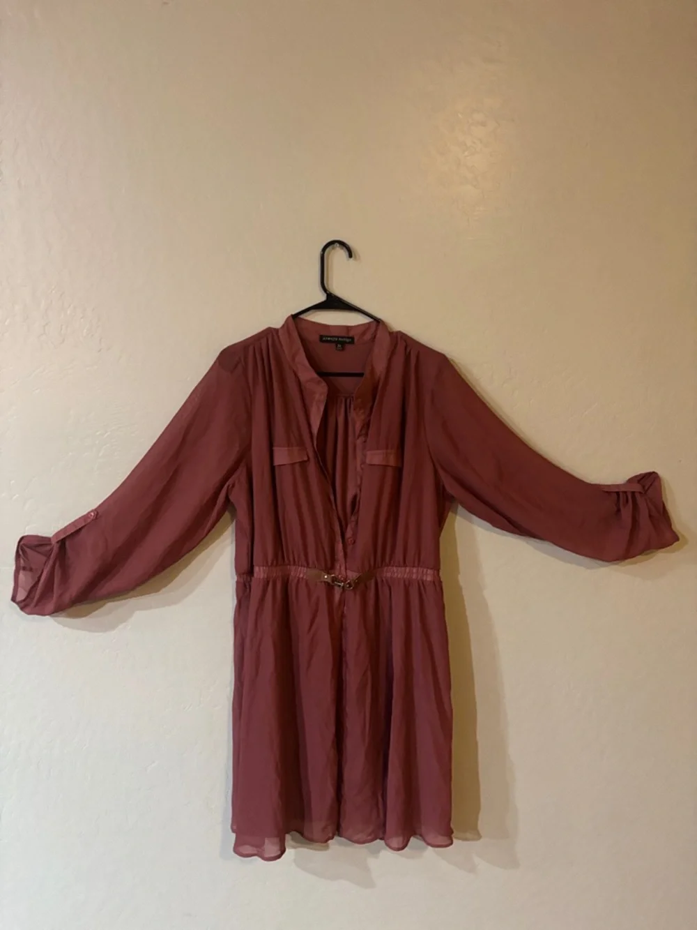 Almost Famous Mauve Long-Sleeve Belted Shirt Dress - Picture 3 of 10